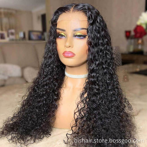 BIS wholesale curly 4x4 transparent lace frontal human hair wig for black women hot sell Virgin Cuticle Aligned Human Hair